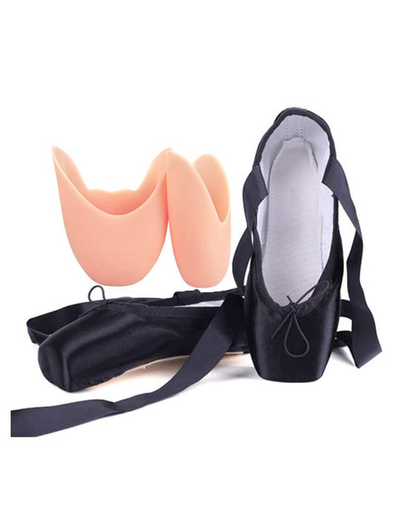 Daydance Black Girls Pointe Shoes Kids Ribbon Ballet Shoes with Toe Pads, US 13 Little Kids - Image 1